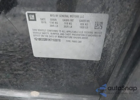 2017 Chevrolet Cruze Lt Auto from USA, damaged, VIN 1G1BE5SM1H7160018